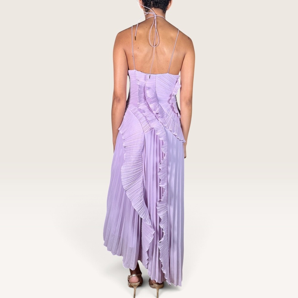 Lavender Accordion Pleated Halter Maxi Dress Small EUC Asymmetric Fairy Mermaid - Picture 5 of 7